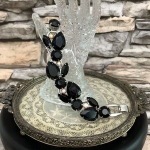 Vintage Juliana DeLizza Elster D&E Black Borealis Art Glass Rhinestone Bracelet